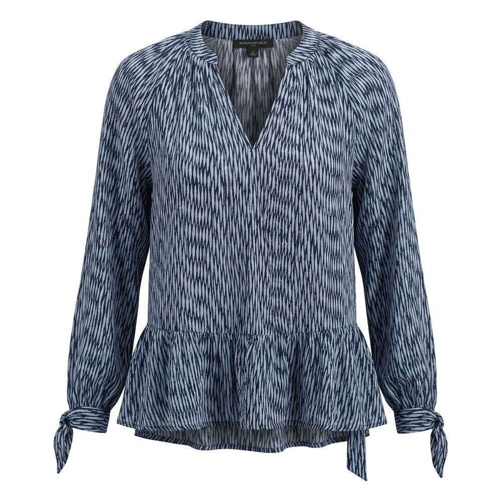 Banana Republic 100% Silk Blue Ruffle Peplum Chiffon Blouse Women Size S/P